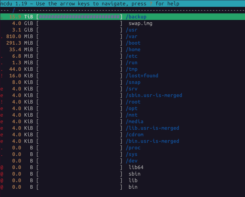 NCDU output
