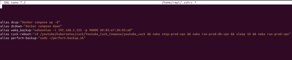 Nano'ing the .zshrc file