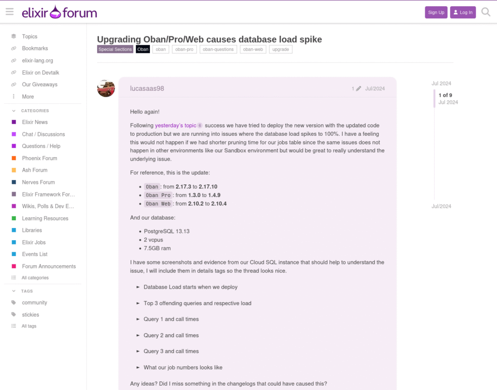 Asking about Oban Upgrades in Elixir Forums